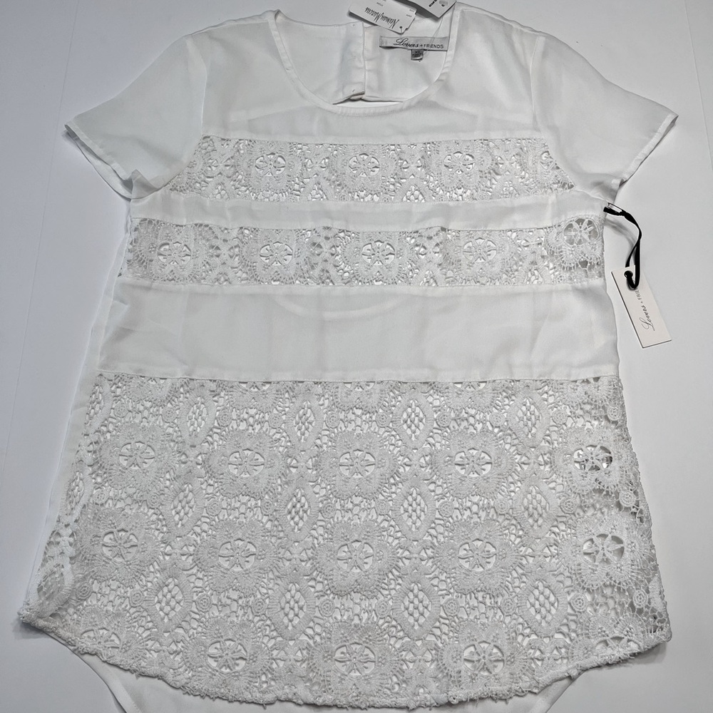 Lovers + Friends White Sheer Crochet Lace Panel Blouse XS